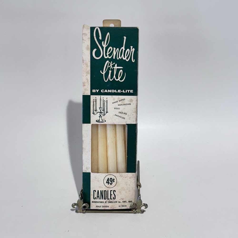 Vintage Slender Lite By Candle-Lite White Candles USA 10" Wax 5 Remaining